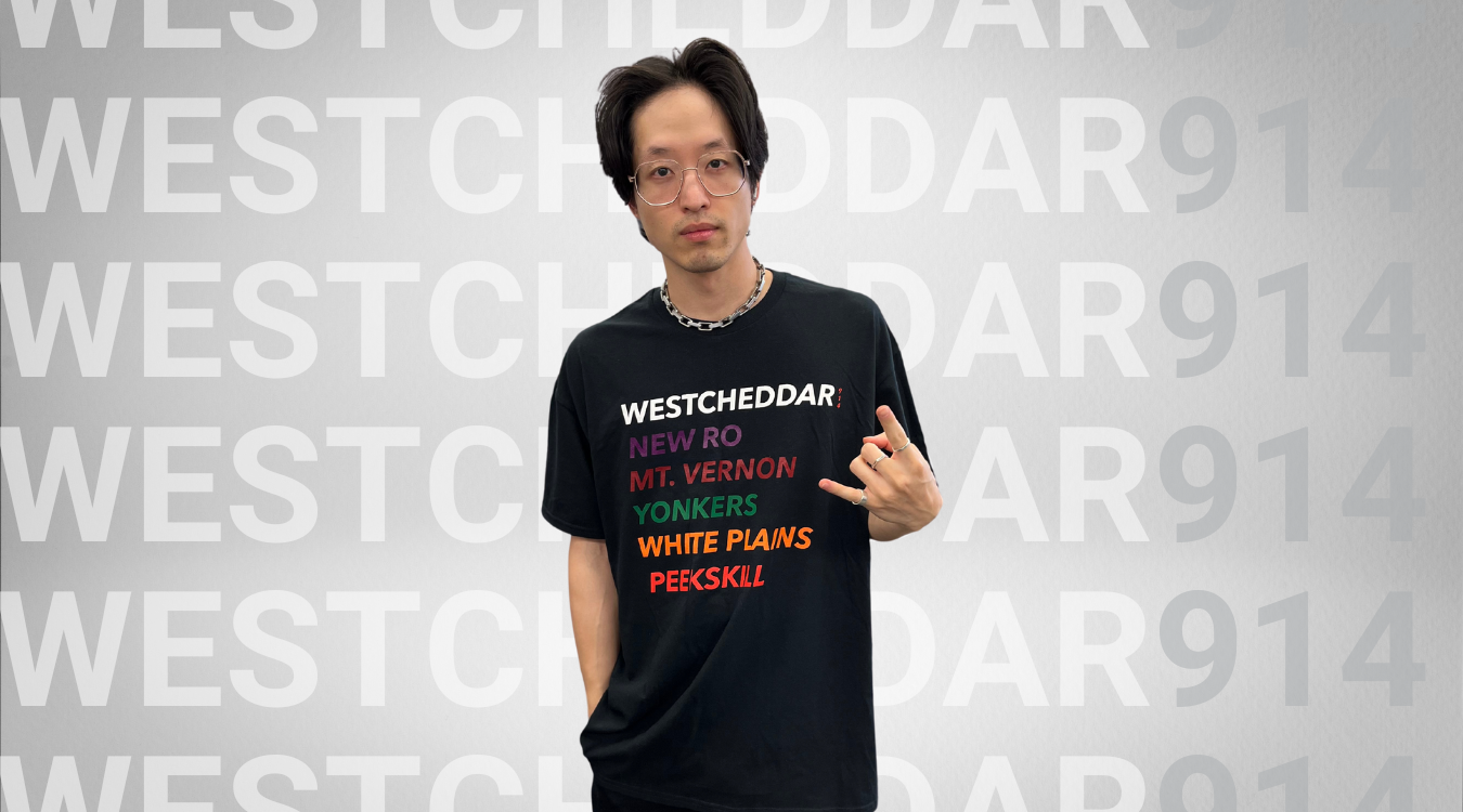 Westcheddar914 branded clothing on a man featuring Westchester-inspired designs